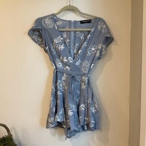 Blue embroidered romper